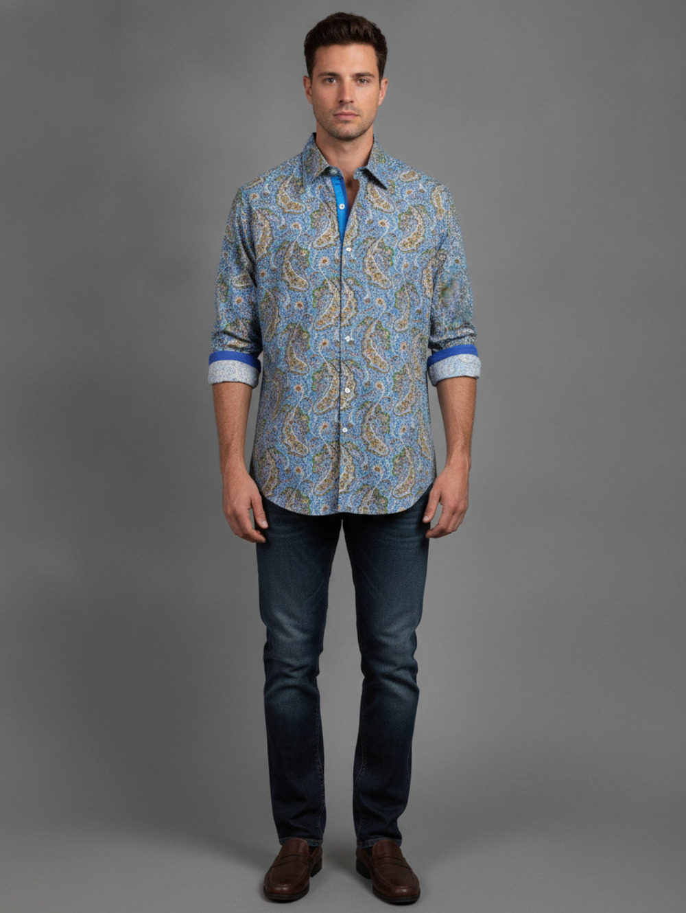 XMI Men's XL Cotton Paisley Button-Up Shirt